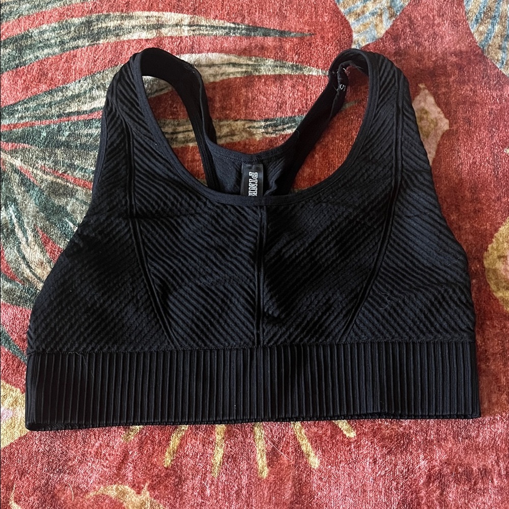 PINK Victoria's Secret Textured Black Sports Bra